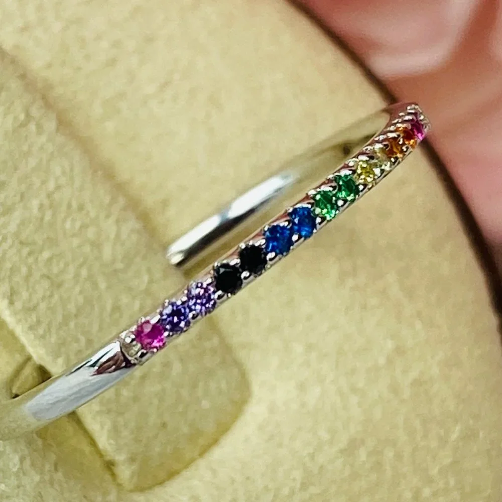 Sterling Silver Multi Color Cubic Zirconia Stackable Band Ring Size 6 - Picture 1 of 5